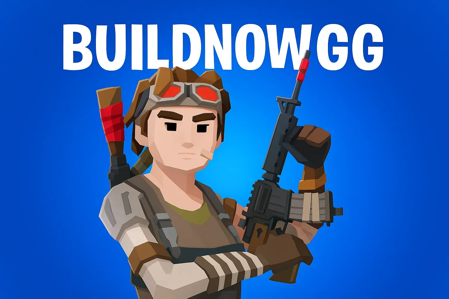 A cartoon character holding a gun and a Buildnow.gg cover.